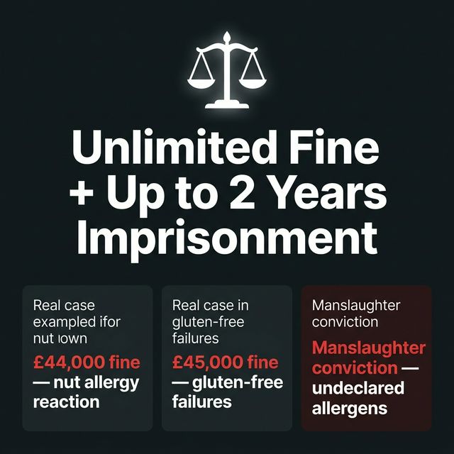 UK allergen non-compliance penalties including unlimited fines and imprisonment