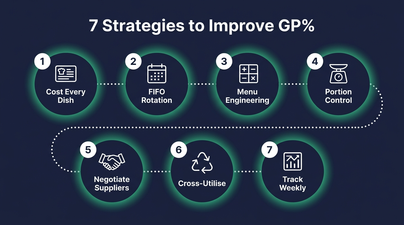7 strategies to improve GP% flowchart